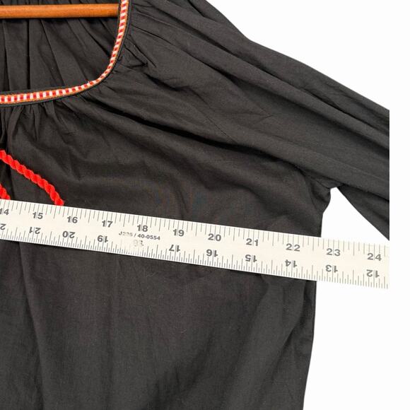 H&M Embroidered Peasant Blouse Black Womens Sz 6 Boho Tassel Top - Picture 3 of 8